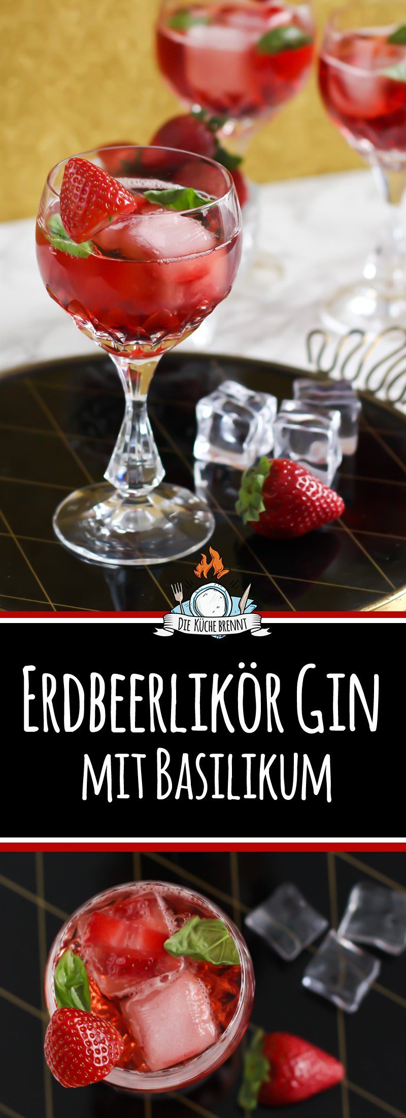 Sommergetränk 2017 Cocktail Gin Tonic mit Erdbeerlikör und Basilikum