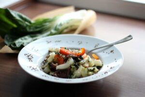 Rezept mit Pak Choi, Shiitake Pilzen und Paprika