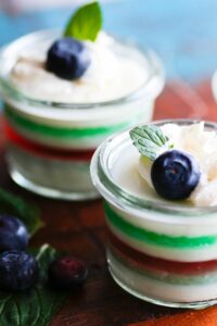 Wackelpudding Schicht Dessert - verschiedene Farben übereinander