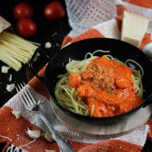 instagram Spaghetti mit gebratener Paprika Soße und Shrimps