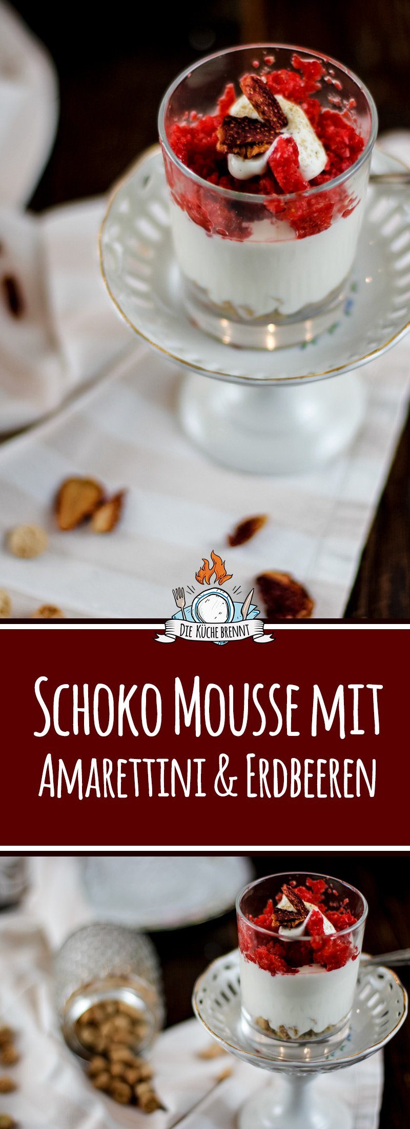 Weißes Schokomousse mit Amarettinis und Erdbeerpüree 3 Weißes Schokomousse mit Amarettinis & Erdbeerpüree