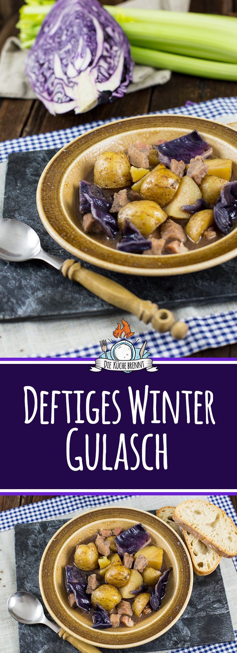 Deftiges Winter Gulasch Rezept mit Kartoffeln, Rotkohl & Sellerie