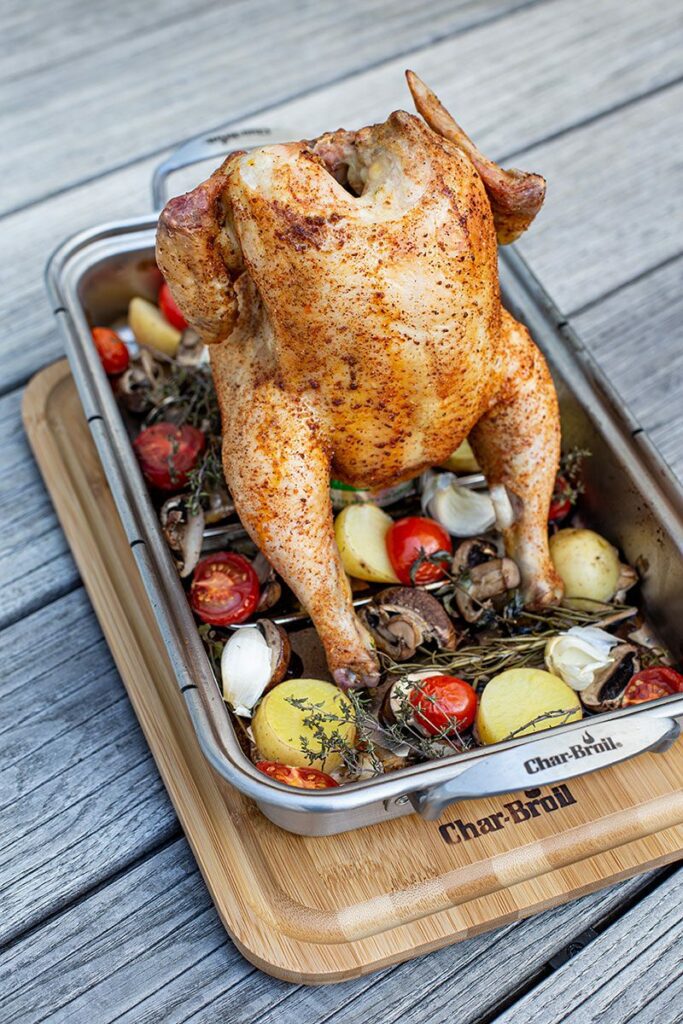 Bierdosenhähnchen vom Gasgrill 1 Gemüse Beilage