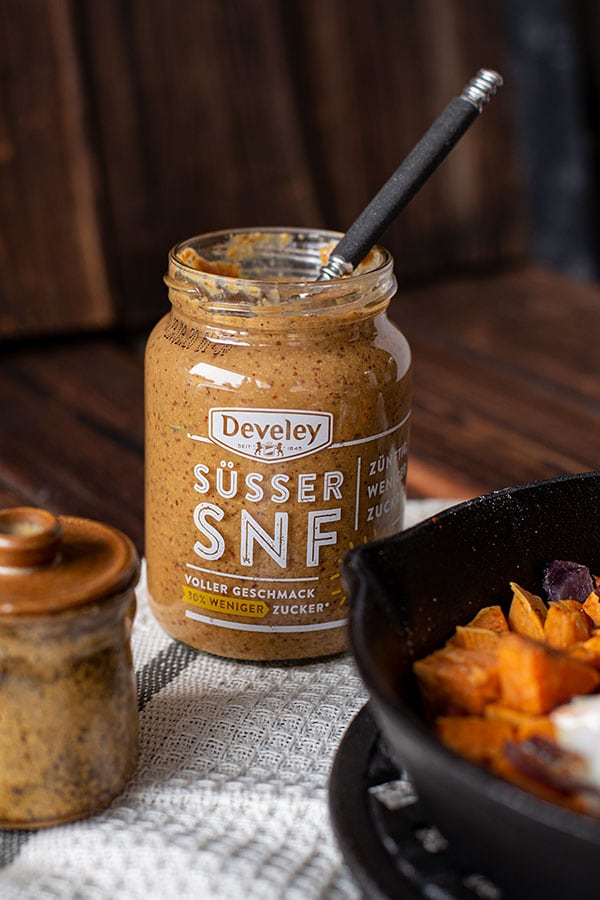 Deftiges Bauernfrühstück mit Süßkartoffel 3 Develey Süßer Senf SNF