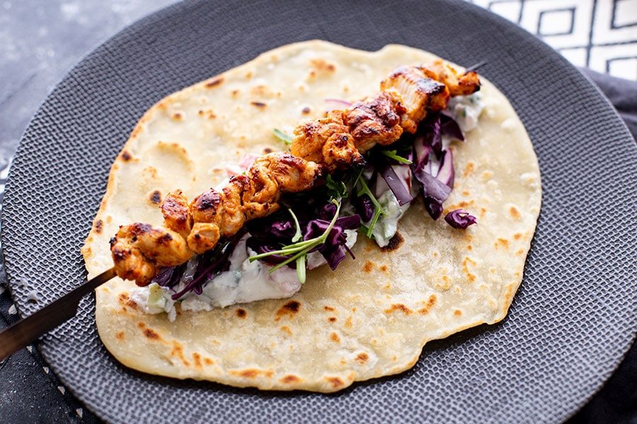 Piadina mit Hähnchenspießen 4 Fertig belegte Piadina