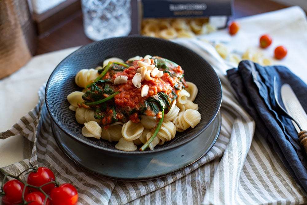 Tomaten Pasta Sauce mit Spinat 1 Rezept für schnelle Nudelsauce
