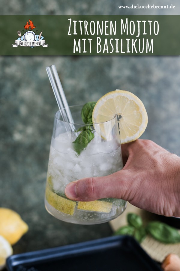 Zitronen Mojito Cocktail mit Basilikum