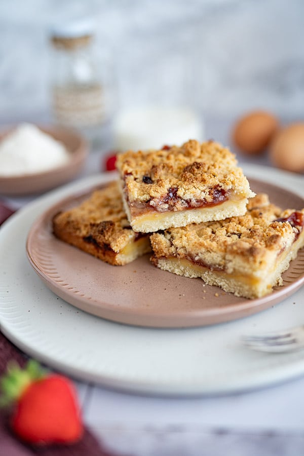 Streuselkuchen mit Marmelade und Pudding 4 Streusel Blechkuchen Rezept