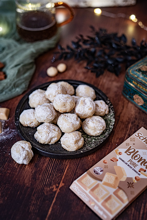 Schneeball Plätzchen mit weißer Schokolade 3 Schneeball Kekse backen